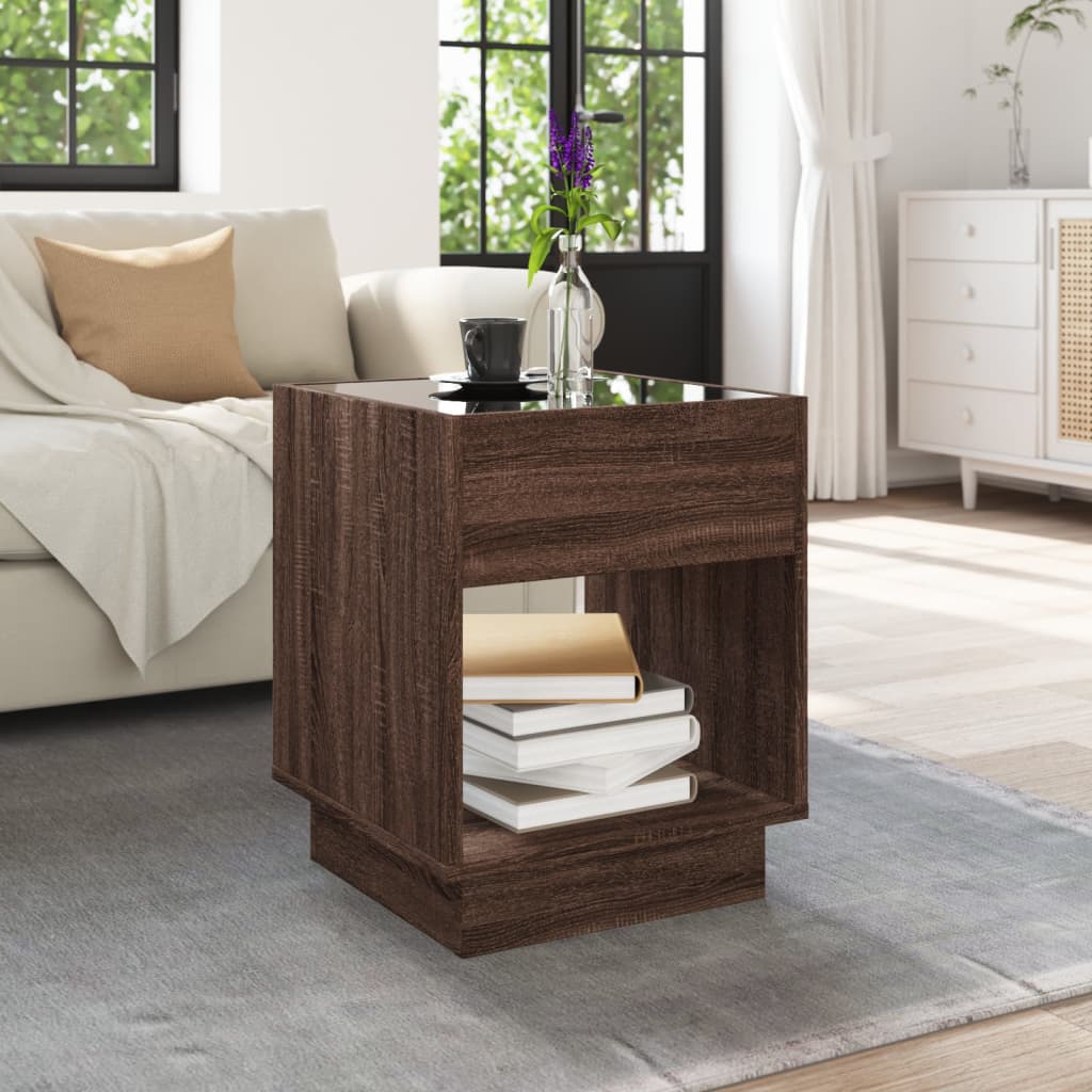 Infinity LED Coffee Table in Brown Oak Effect 40 x 40 x 50 cm