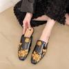 Fashion Retro National Style Embroidery Baotou Half Slippers Women 2025 Summer Flat Bottom Casual Mules Fashion Outdoor Slip On Slipper
