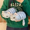 Gray Cat Plush Pen Bag With Stripes For School And College Supplies