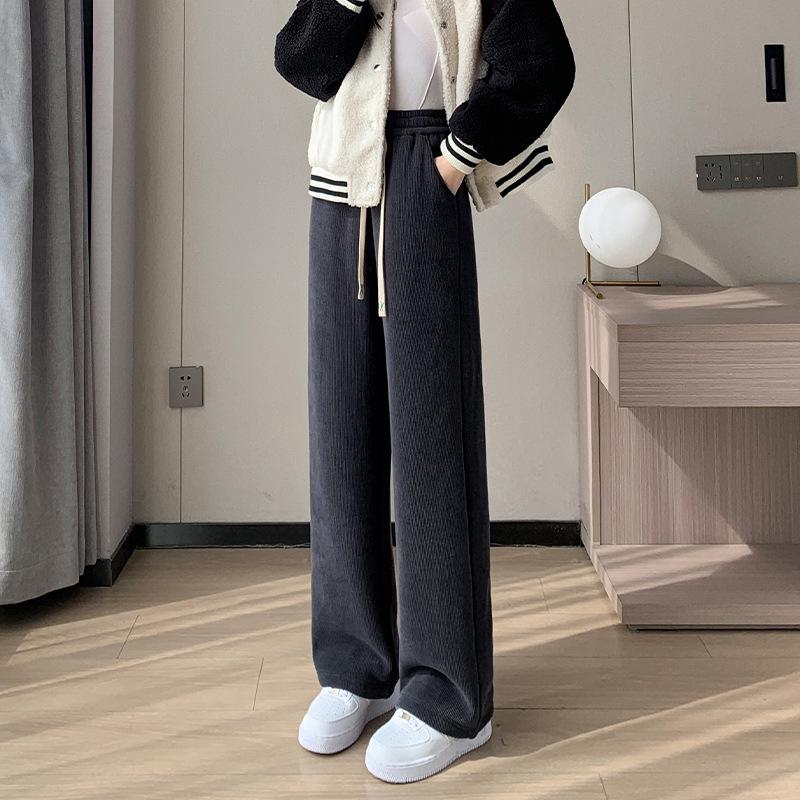 Chenille Lambswool High Waist Wide Leg Pants Women - Autumn/Winter Slimming Warm Straight Leg Pants