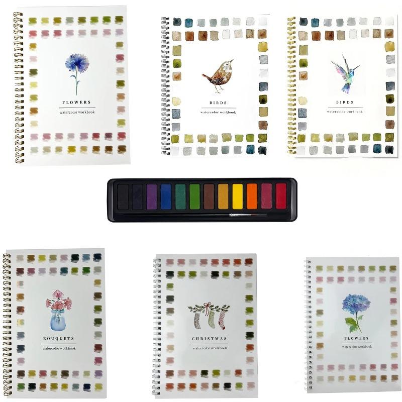 Watercolor Painting Kit with Paint Brushes and 12 Colors of Paint Spiral-Bound Pages Water Coloring Books Art Draw Sketch Books
