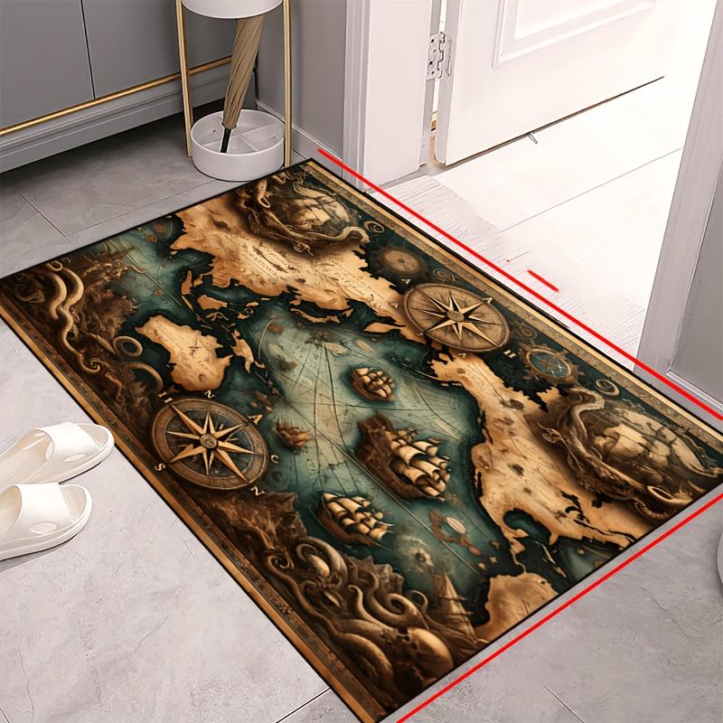 

Vintage Pirate Treasure Map Print Flannel Area Rug, Non-slip Soft Floor Mat for Living Room Bedroom Home Decor 40x60cm