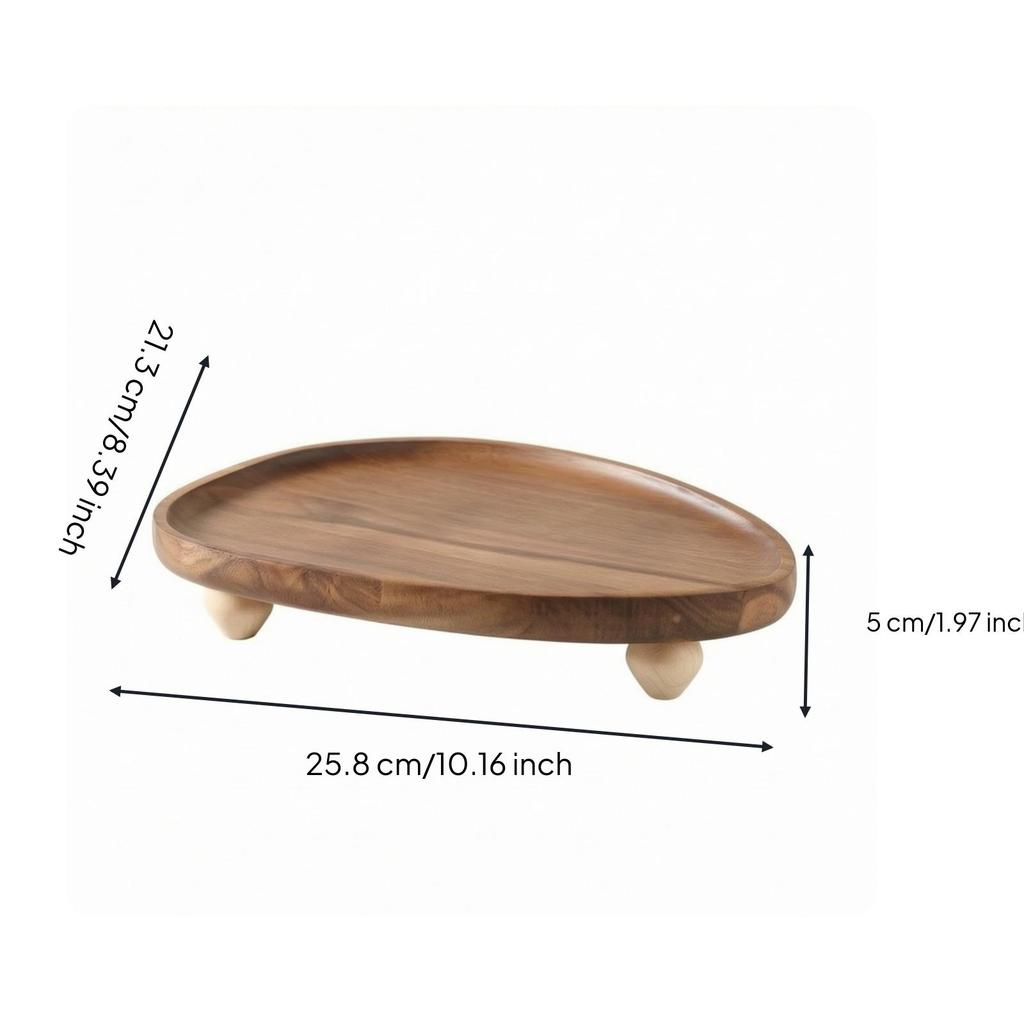 Natural Wood Grain Elevated Serving Tray Low-Rise with Feet Decorative