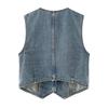 Women's V-Neck Denim Vest - Autumn 2024, Casual Single-Breasted Short Jacket