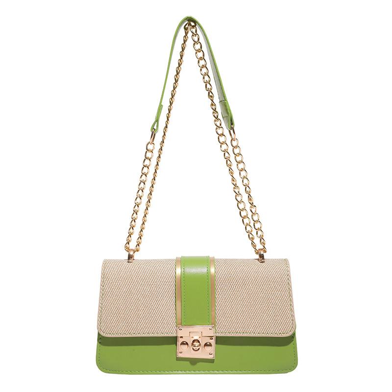 Top-Handle Bag Simple Women'S Chain Shoulder Bag Small Square Handbag Exquisite Pu Leather Canvas Patchwork Bag For Workplace