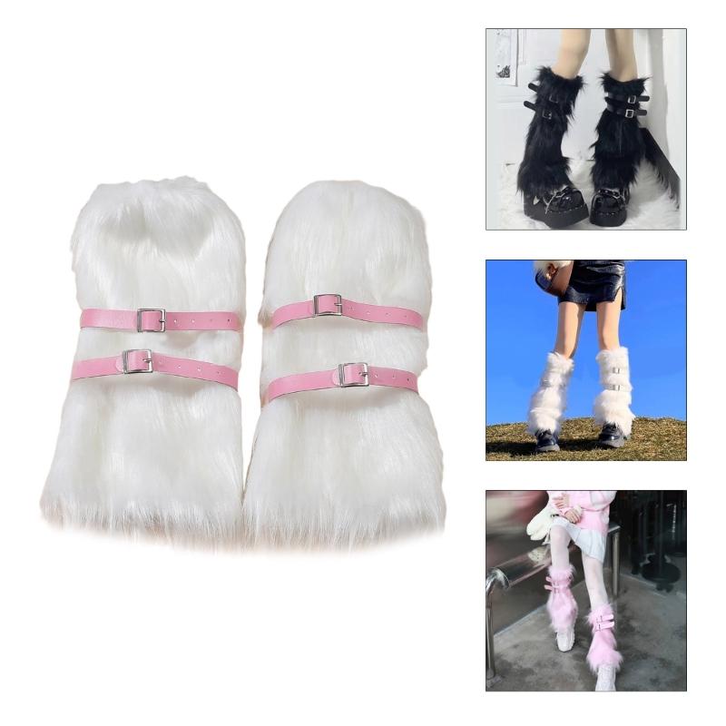Women Furs Leg Warmer Winter Furry Long Boot Cuffs Fuzzy Shoe Cover Party Costume for Holiday Festival Performances Play