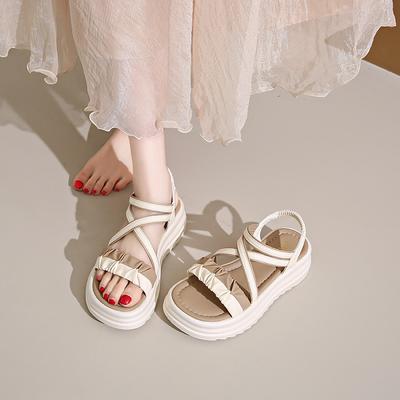 Summer Platform Niche 2025 New Sandals Fairy Wind Cross Roman Shoelaces Internet Celebrity Korean Version of Sandals Woman