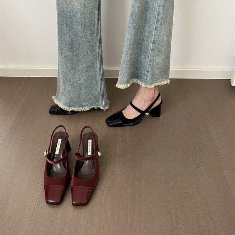 High-heeled Shoes, Chunky Heel Bagged Shoes, Women's Head-shaped Soft Leather Sandals