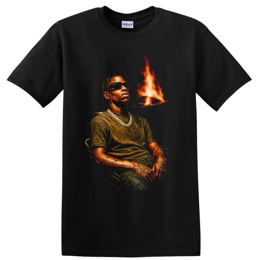 Travis Scott Utopia Hip Hop Porträt Flammen T-Shirt Grafik T-Shirt