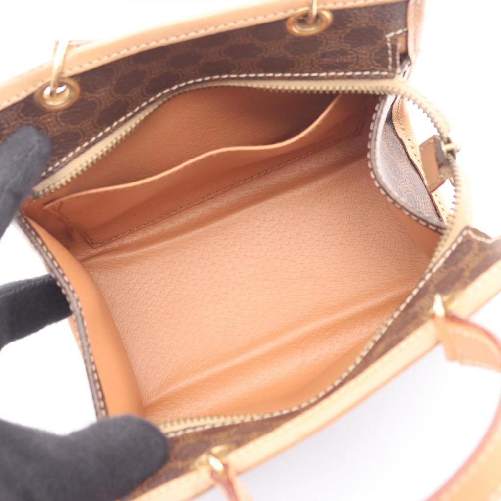 Used CELINE Macadam 2WAY Handbag PVC Coated Canvas Leather Brown Beige Used Women