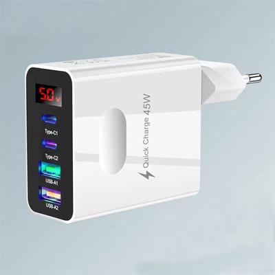 45W USB-C nabíječka 4 porty rychlé nabíjení digitální displej mobilní telefon adaptér pro iPhone 15 Xiaomi Huawei QC 3.0 nástěnná nabíječka PD