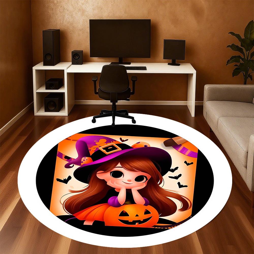 1pc Witch Pumpkin Round Chair mat Area Rug - Non-Slip, Floor Mat for Office, Bedroom, home decor Christmas Gift p0811307