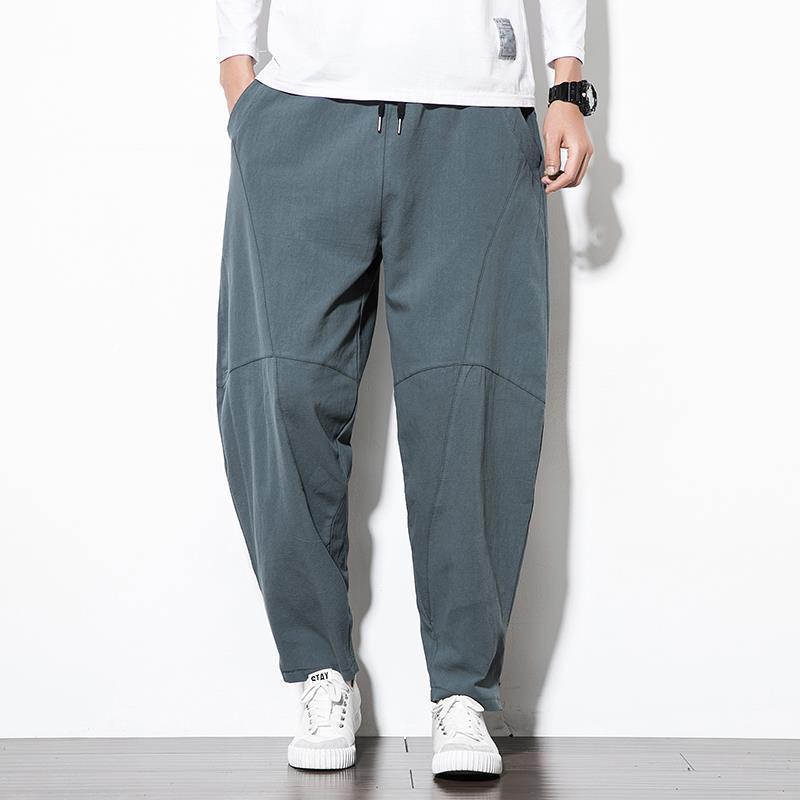 Cotton Linen Pants Men Baggy Casual Trousers Male Walking Wide leg Loose Sweatpants Chinese Summer Jogger Pants
