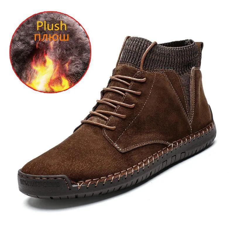 Fashion Brand Winter Warm Men Snow Boots High Quality Cow Suede Man Ankle Boots Fur Men Shoes Plush Autumn Basic Drive Boots Big Size 48
