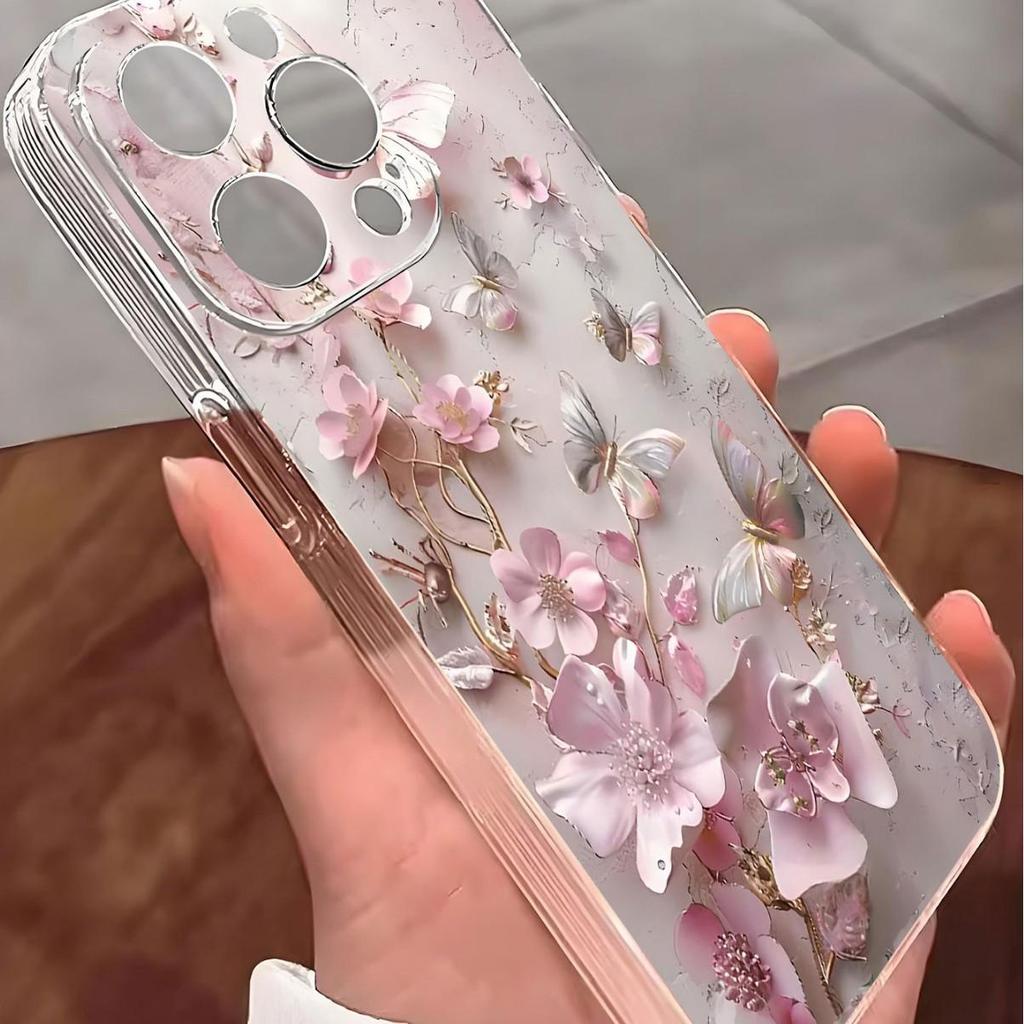 Floral Butterfly Anti-Drop Transparent Case for iPhone 14-17 Pro Max