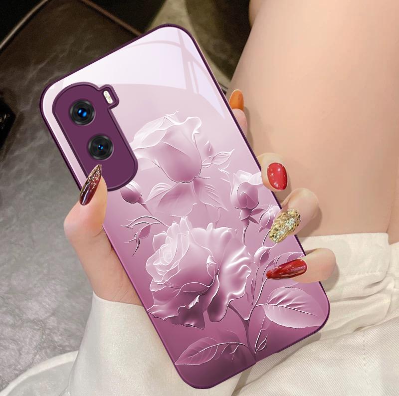 Flower Bud Rose Pink For Honor 200 90 8X 9X Pro Lite P50 P40 Nova 10 11i P60 Magic4 6 Mate 20 50 Tempered Glass Phone Case