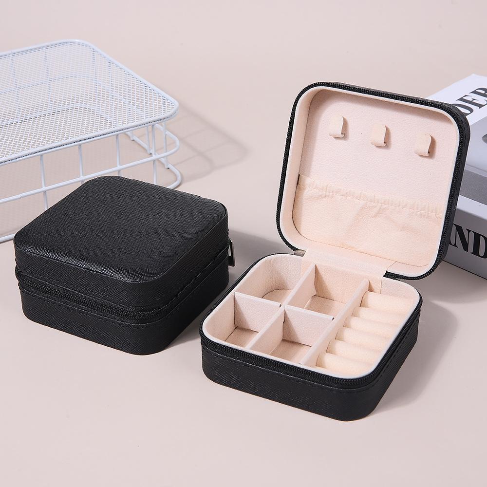 Mini-Schmuckaufbewahrungsbox, Reise-Schmuckschatulle für Ohrringe und Halsketten, kompakte Ringverpackung, Reißverschluss, Clamshell-Schmuckschatulle