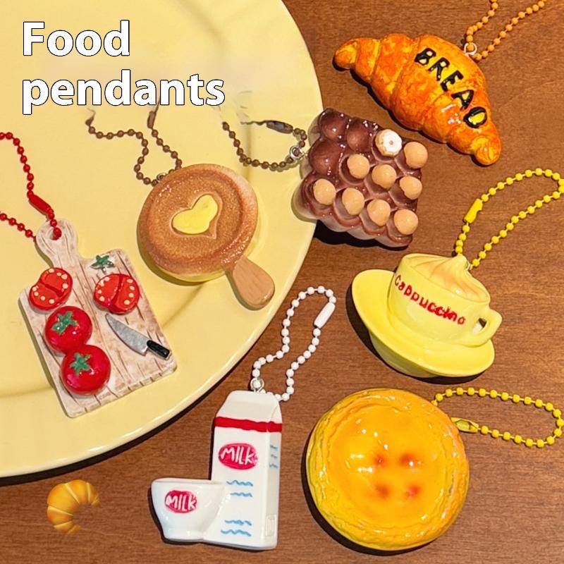 Porte-clés Pendentif Nourriture Mignonne Dessin Animé Kawaii Créatif Drôle Œuf au Chocolat Pain Accessoires Pendentifs Sac à Dos Cadeaux