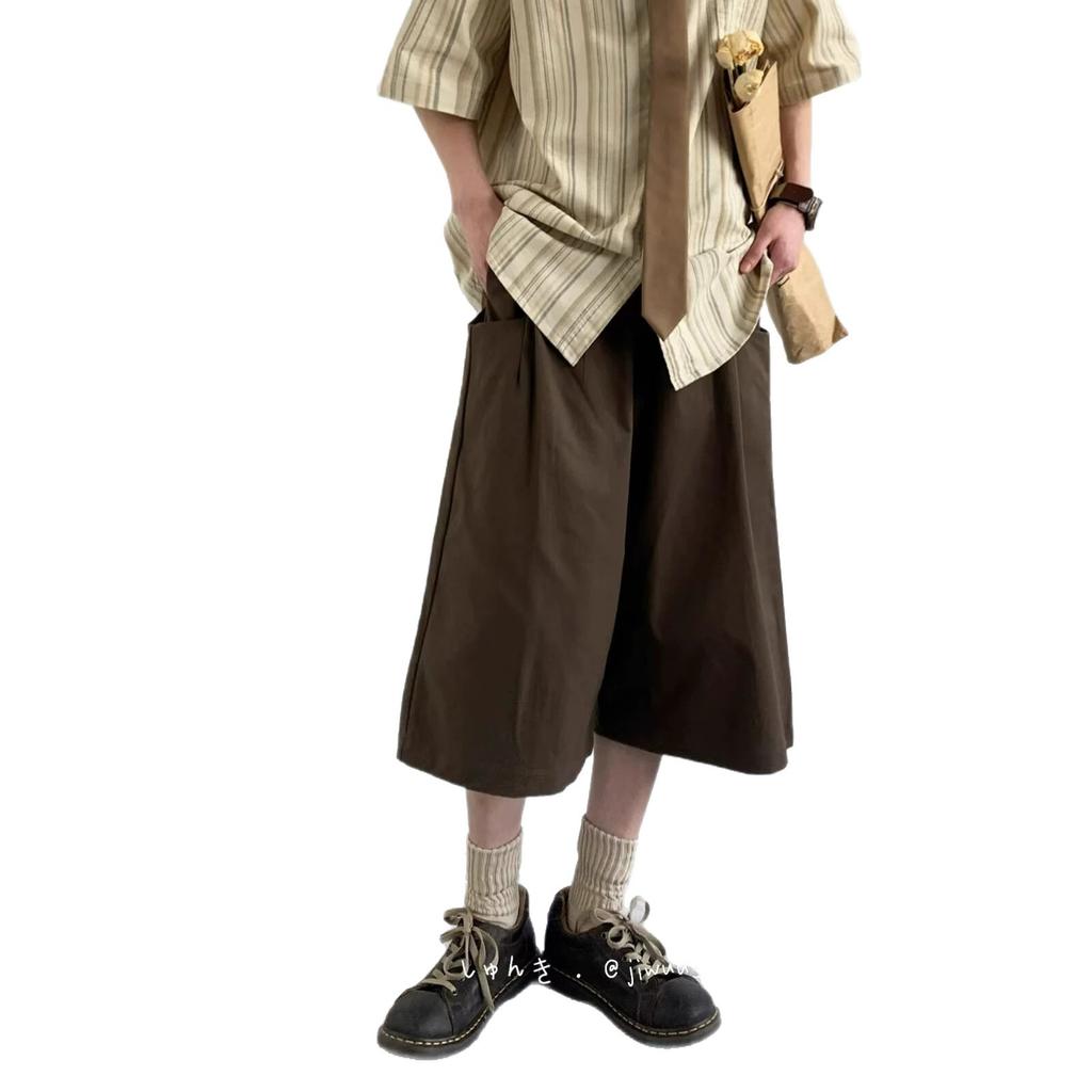 Retro Neutral Style Pants Casual Wide-leg Cropped Pants Men's Summer Loose Suit Pants Couple Straight Shorts