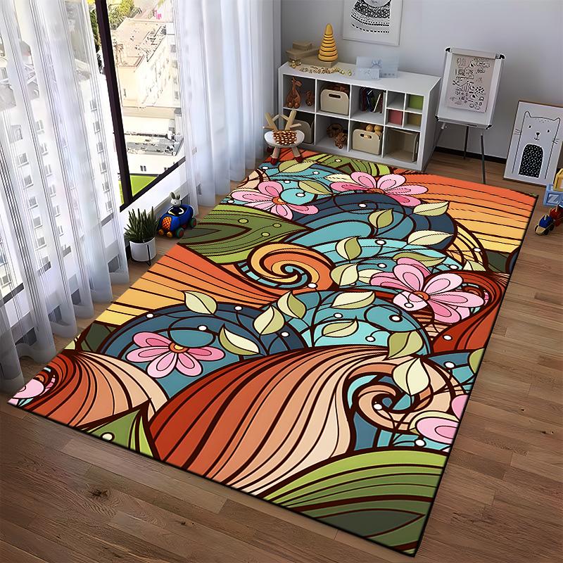 Floral Abstract Pattern Rug Non-slip Rug Suitable for Living Room and Bedroom Sofas