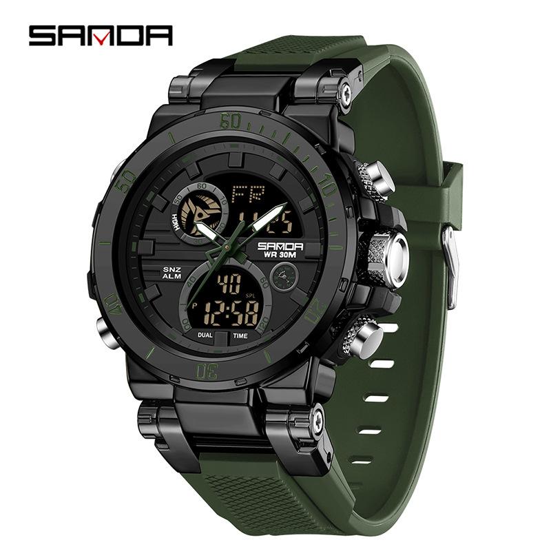 SANDA Watch Cool Trend Multifunctional Sports Waterproof Dual Display Electronic Watch