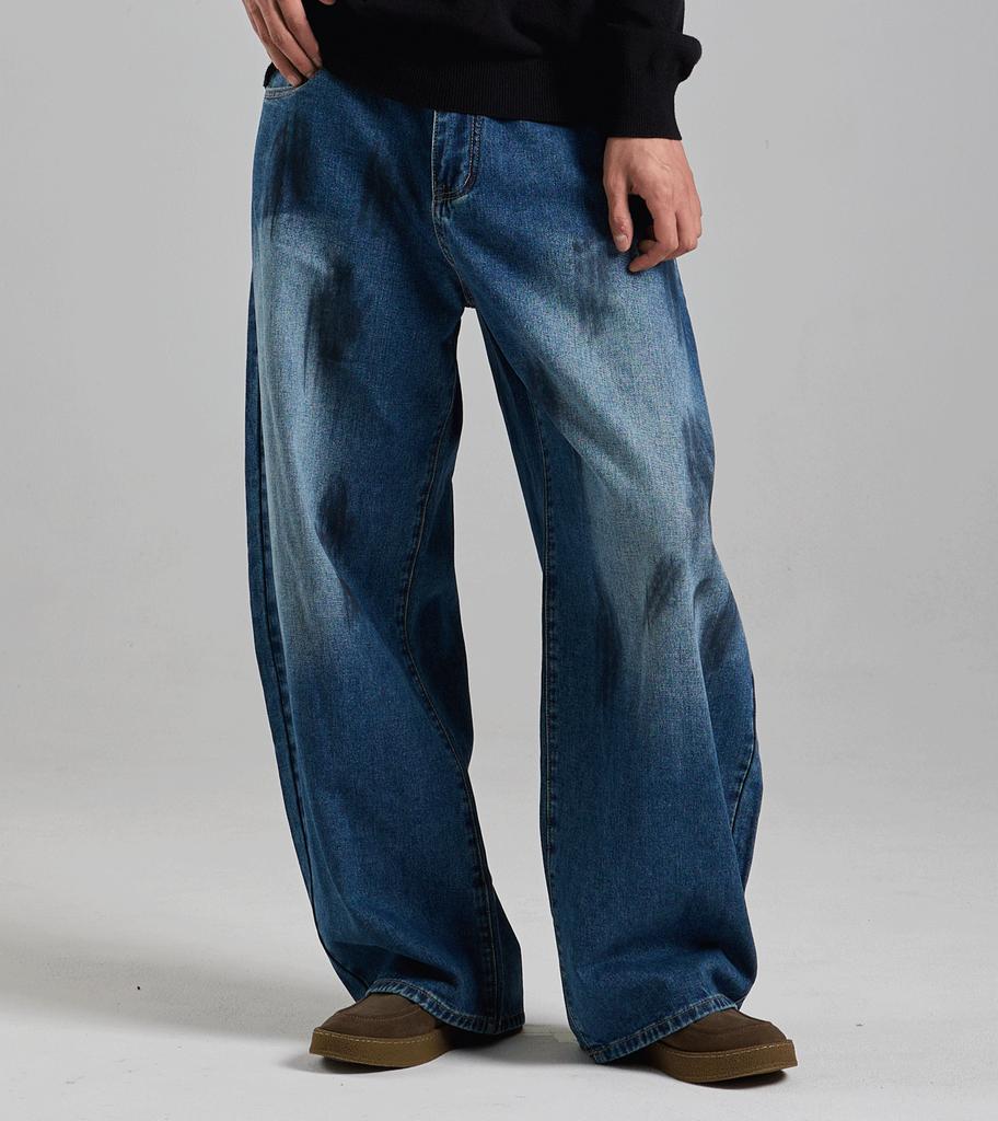 Beoteunseoul Painted Curved Volume Denim Pants (Blue)
