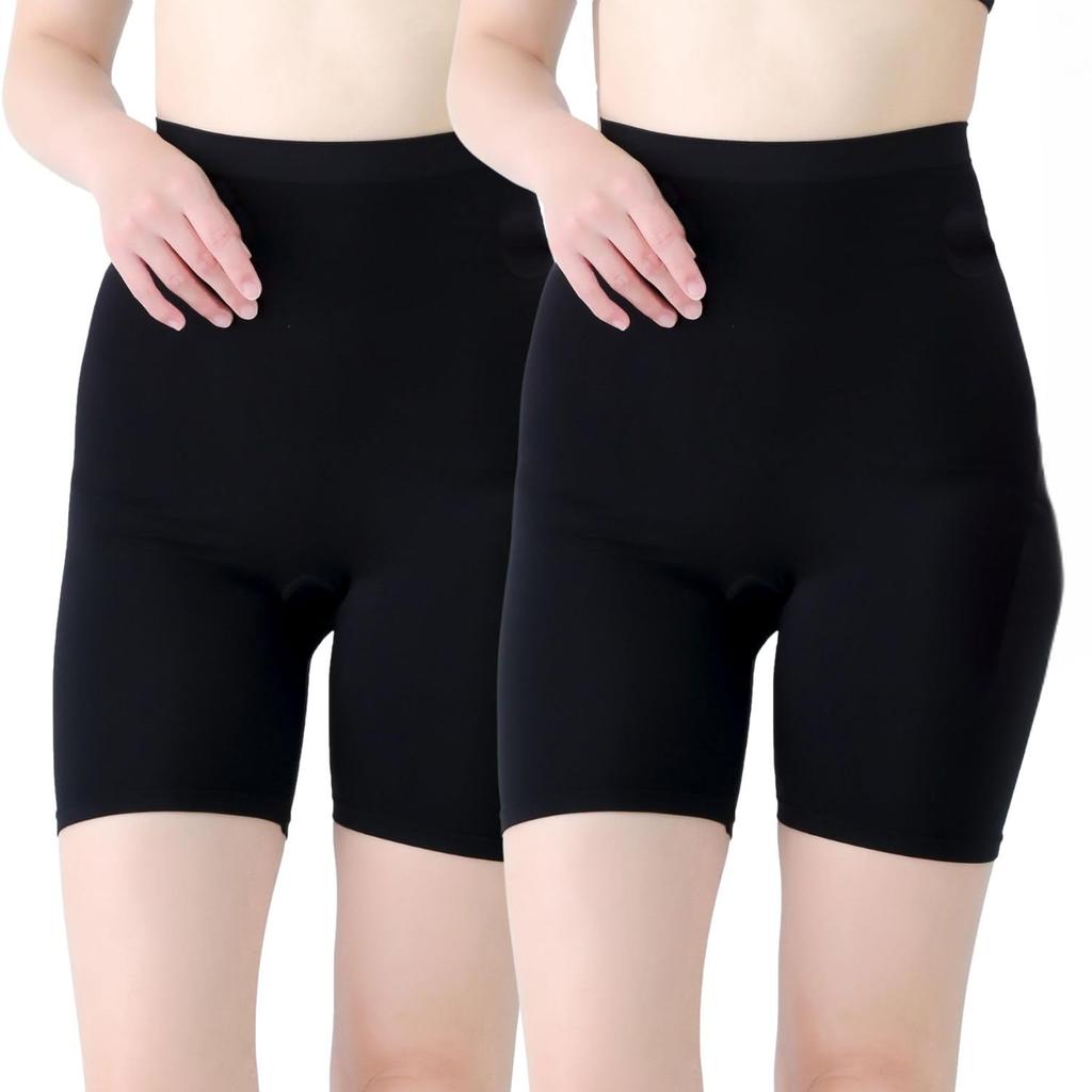 Atsumi Fashion Length Made by a Professional Underwear for Underskirt Set of 2 Women's 3/4 Underpants, Manufacturer, Wear, (L, Black)