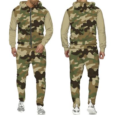 Spring Autumn Camouflage Print Men's Zipper Hoodies Pants Suit Outdoor Military Hooded Jacket Sportswear Tracksuit Two Piece Set