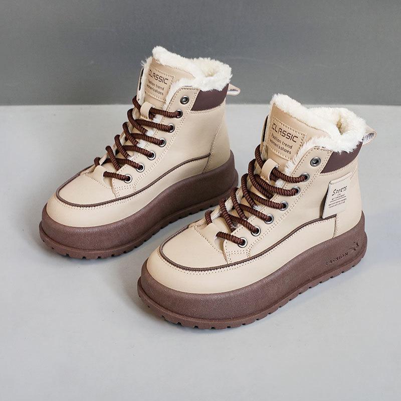 KT2811 new winter velvet women's middle help color matching warm cotton shoes student simple casual cotton shoes