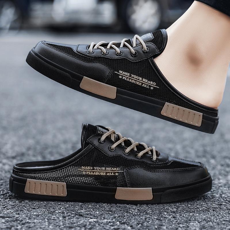 Men Breathable Mesh Half Slippers Covered Toe Beach Mules Casual Board Shoes Summer Sandals 38-45