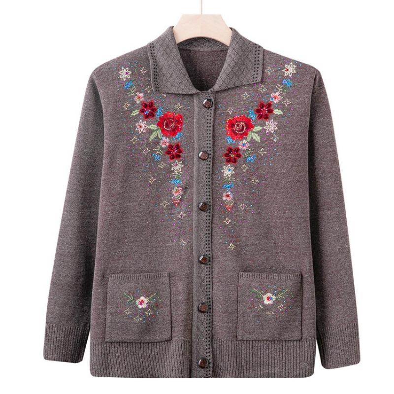 

Свитер для осени и зимы среднего возраста, женский, для мамы, кардиган, возраст 0, свитер для бабушки, пальто для пожилой женщины на осень 4XL (recommended 130-72.5 kg) верблюд