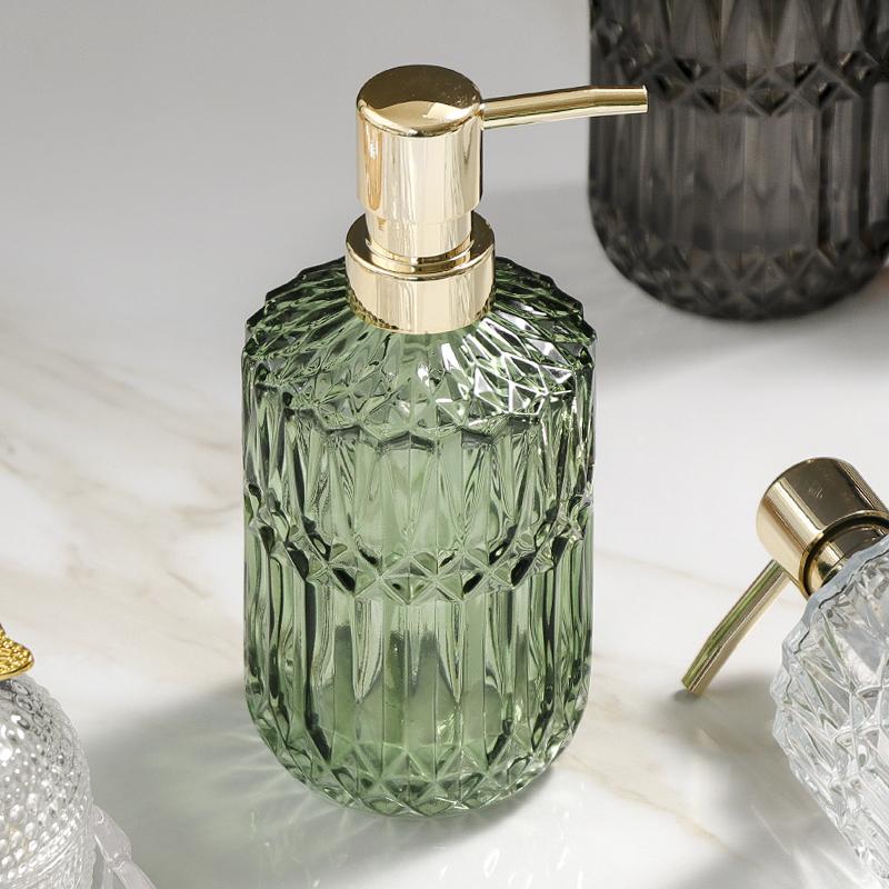 390ML Glass Lotion Bottle Diamond Shape Bathroom Soap Liquid Container Household Glass Shampoo Shower Gel Lotion Storage Bottle