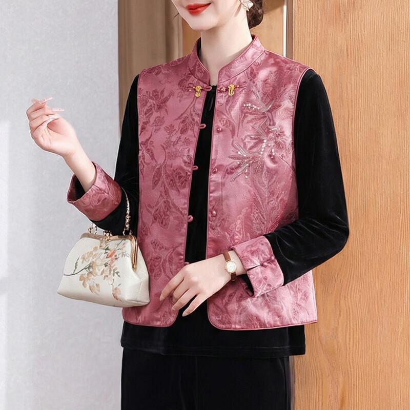 XUEXI Women s New Chinese Style Jacquard Vest Two-Piece Set XL (115-130 lbs)