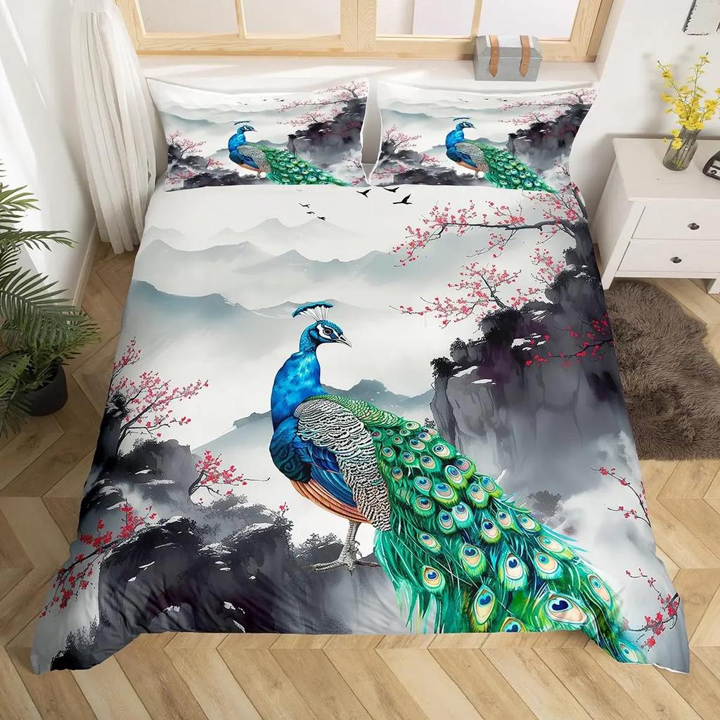 Comforter Peacock Queen Watercolor Feather Bedding Set Bird Animal Floral Print Art Painting Comforter And 2 S