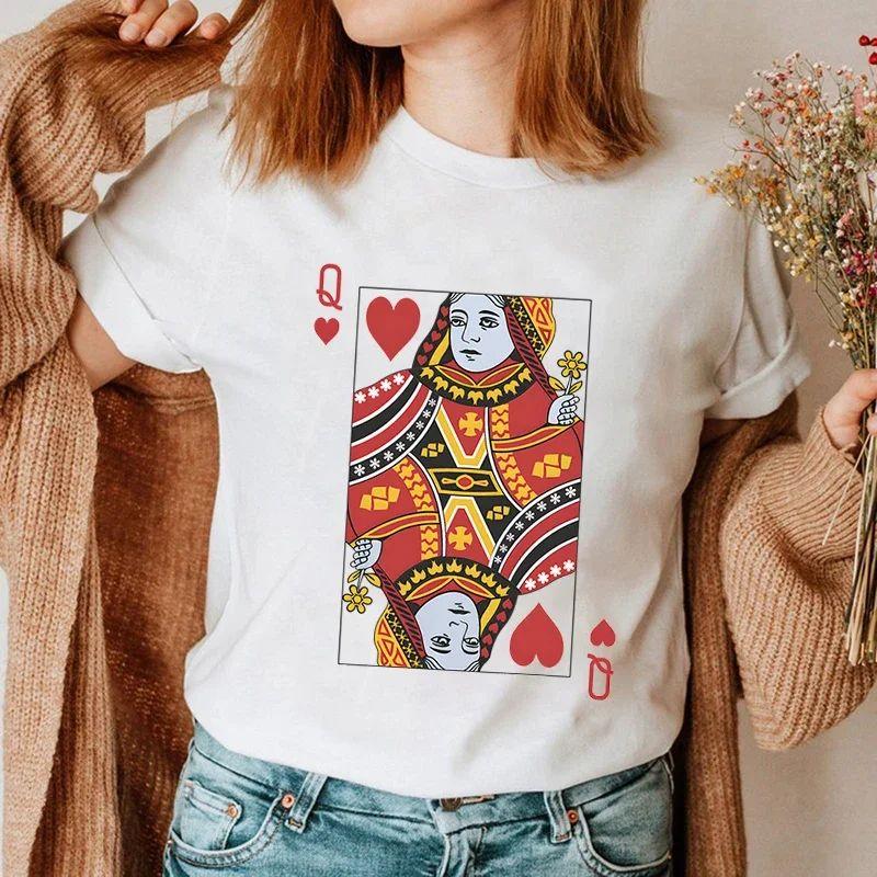 Playing Cards Heart KQ Graphic T Shirts Couples Y2k Fashion Queen King Tees Harajuku Funny Boyfriend Girlfriend Tee Loves Shirt