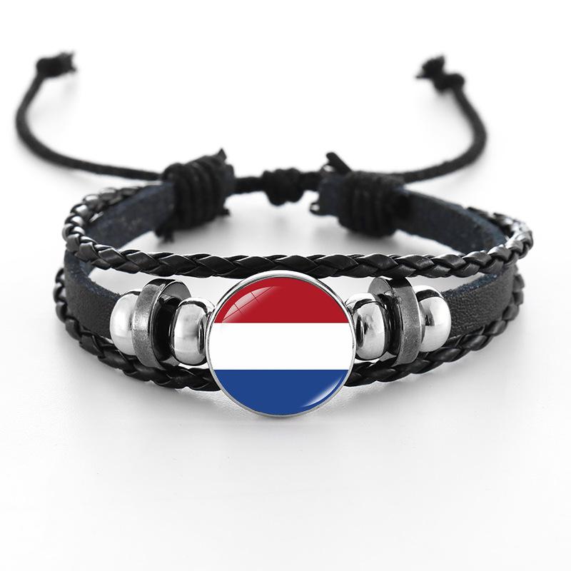 European Cup National Flag Woven Leather Bracelet - Handmade Punk Style
