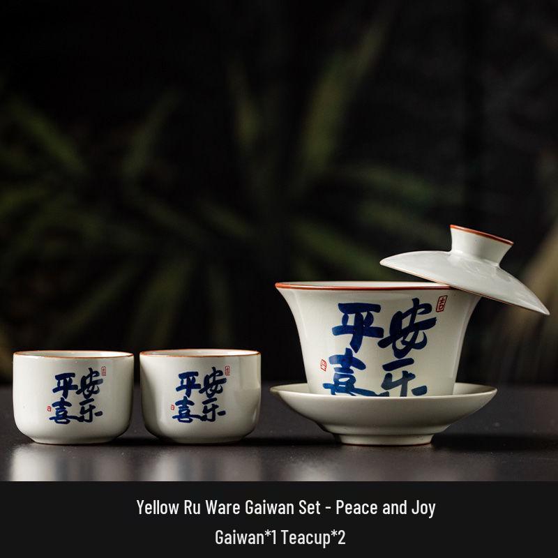 Premium Ru Ware Gongfu Tea Set with Cultivable Crackle Gaiwan and Offering Bowl