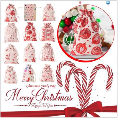 Christmas Pattern Cambric Confectionery Bag Bundle Mouth Cotton And Linen Gift Bag Christmas Bundle Pocket