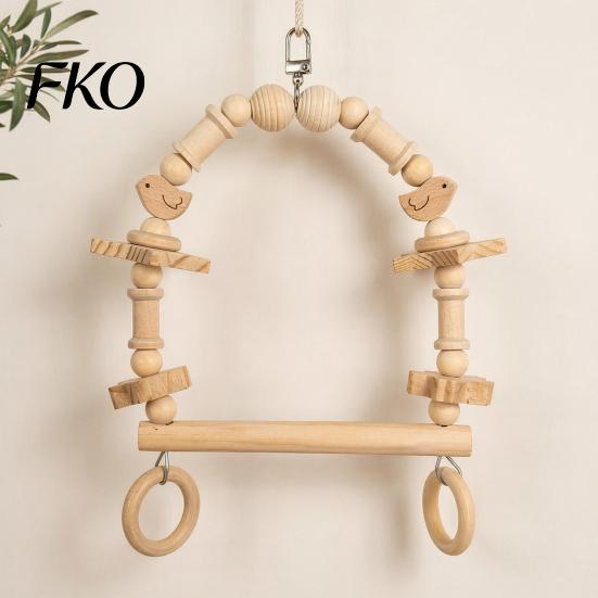 Parrot Chew Toy Bird Swing Perch, Wooden Blocks Toy, Beaded Arch Perch Swing, Cage Accessory for Lovebird Budgie Cockatiel