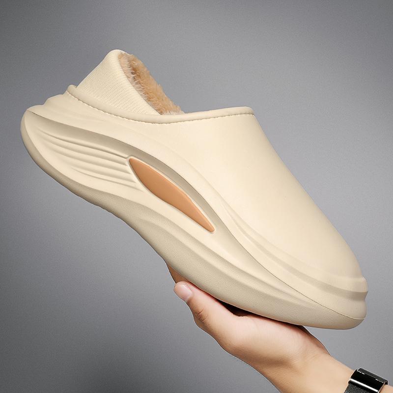 Cotton slippers for men's winter bag with plush and thickened heel, anti slip and waterproof, with a sense of stepping on feces