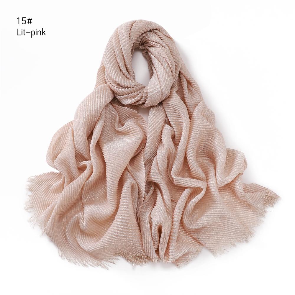 24 Colors Plain Glitter Shimmer Wrinkle Fringe Viscose Scarf Shawl Lady Thin Ripple Wrap Pashmina Stole Bufandas Muslim Hijab