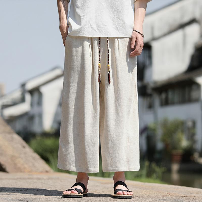 Summer New Men's Chinese Linen Pants Large Size Fashion Wide Leg Men's Casual Cotton and Linen Pants