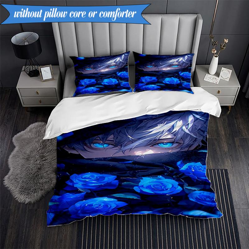 Jujutsu Curse Battle 3pcs K-pop Music Group Bedding set,Ideal for Bedroom, Dormitory,Including Duvet Cover And 2pcs Pillowcases,Fan Gifts