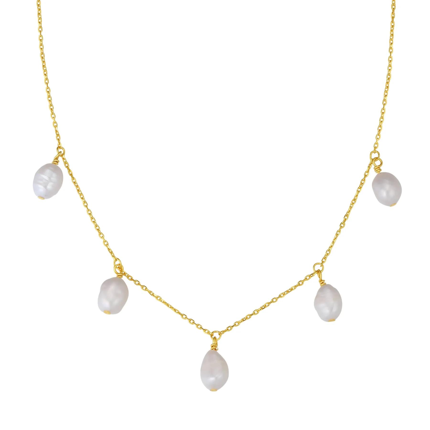 

Vlen Natural Pearl Pendant Necklace for Women Elegant Stainless Steel Chain Dainty Pearl Drop Jewelry Bridal Party Gift