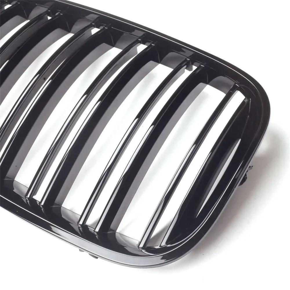 Gloss Black Double Line Style Racing Front Upper Grilles For BMW SUV X5 E53 2004 2005 2006 Sport 4D LCI Grill Racing Accessories