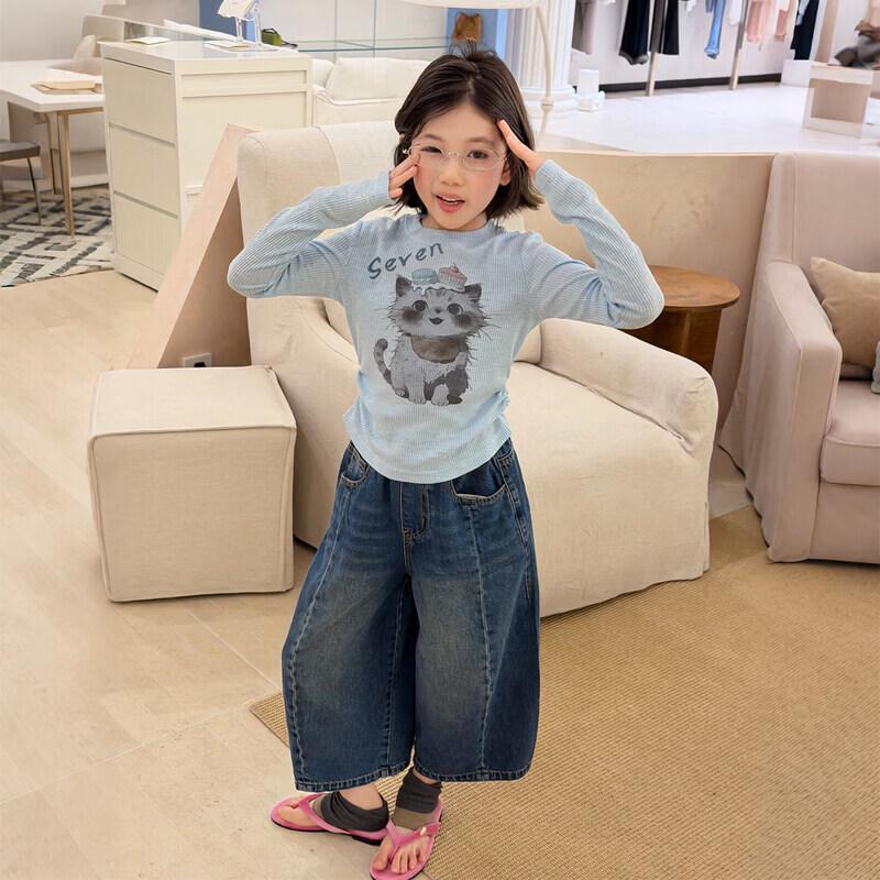 Girls Korean Style Cat Print Long-Sleeve T-Shirt 110 cm