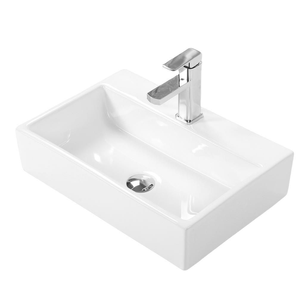 Bathroom Vessel Sink Ceramic Rectangle Modern Above Counter Sink Bowl with Faucet Pop Up Drain for Bathroom Vanity