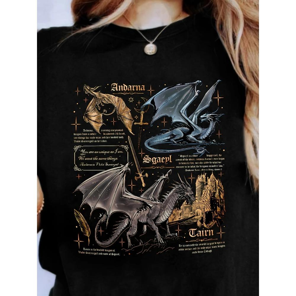 Dragon and treasure letter pattern printed women s fashion s T-shirt top daily trend women s short sleeves M