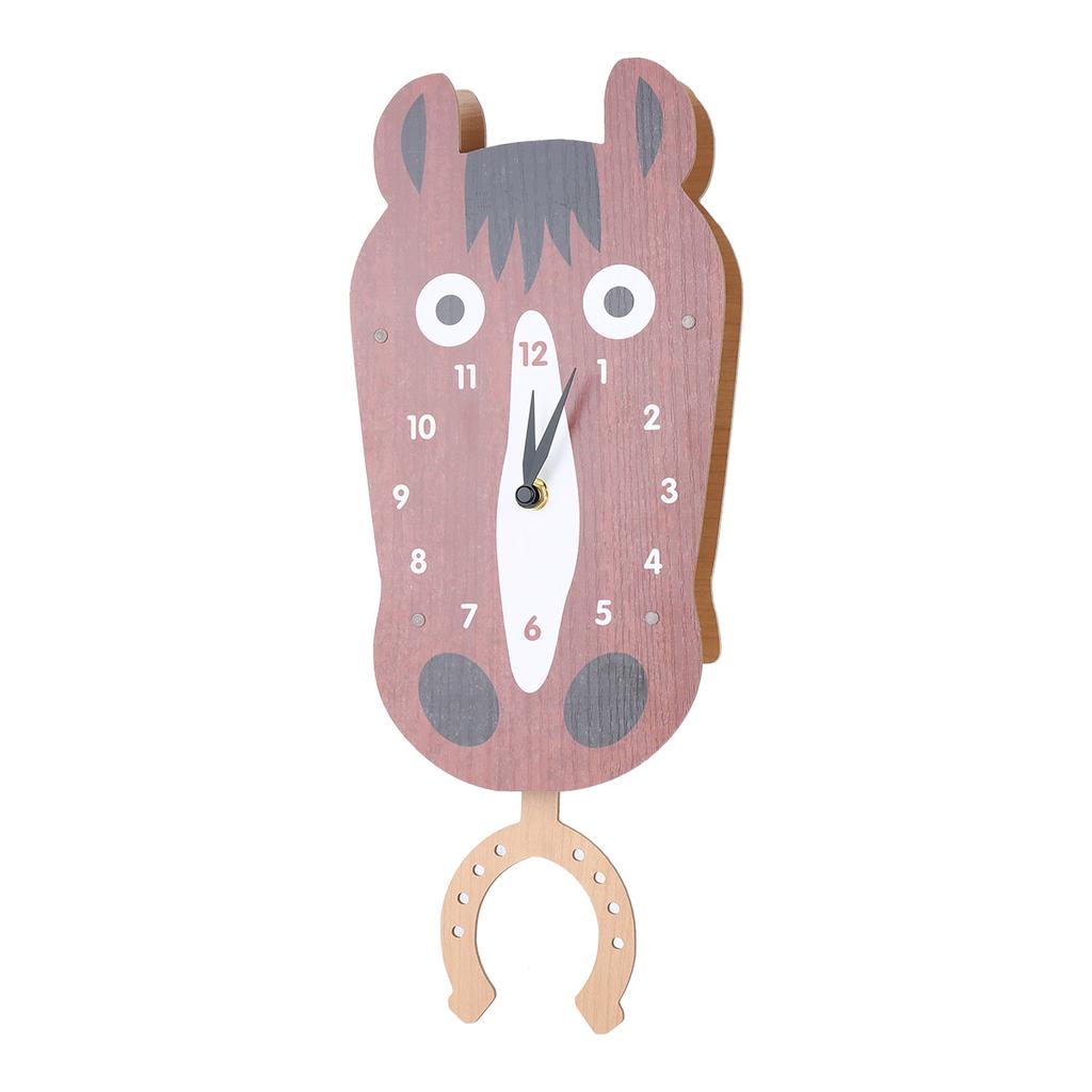 Tooarts Zegar ze zwierzętami z kreskówek, zegar z głową konia, drewniany zegar ścienny MDF, zegar do pokoju dziecięcego