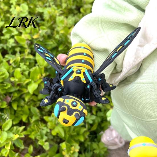 Bee Table Decor 3D Printed Mechanical Figurine, Collectible Cyberpunk Hornet Ornament with Toy Movable Joints, Stress Relief Articulated Insect Fidget